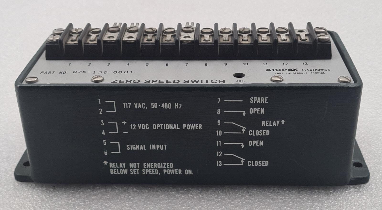 AIRPAX ELECTRONICS 075-130-0001 ZERO SPEED SWITCH
