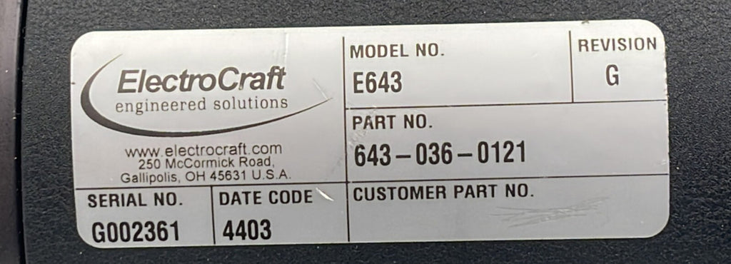 Reliance ElectroCraft E643 Servo motor 643-036-0121
