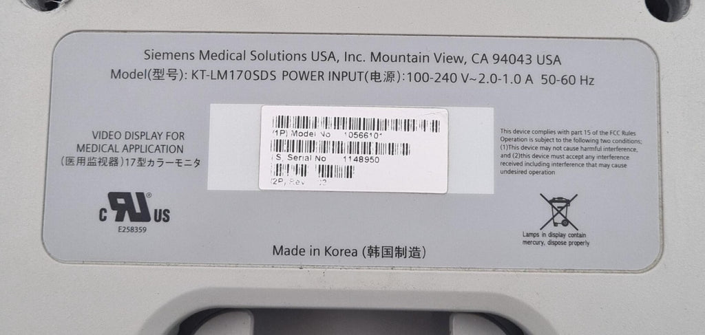 Siemens ACUSON X300 KT-LM170SDS 10566101 Medical Video Monitor Screen 17