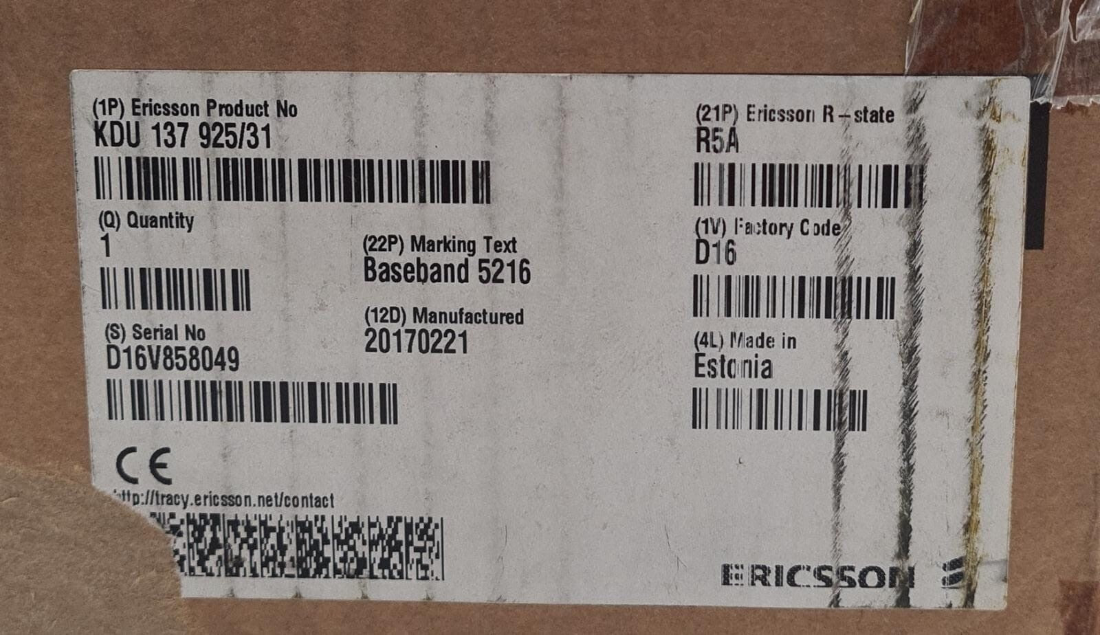 NEW - Ericsson KDU 137 925/31 R5A Processor Baseband 5216 Digital GSM LTE UMTS