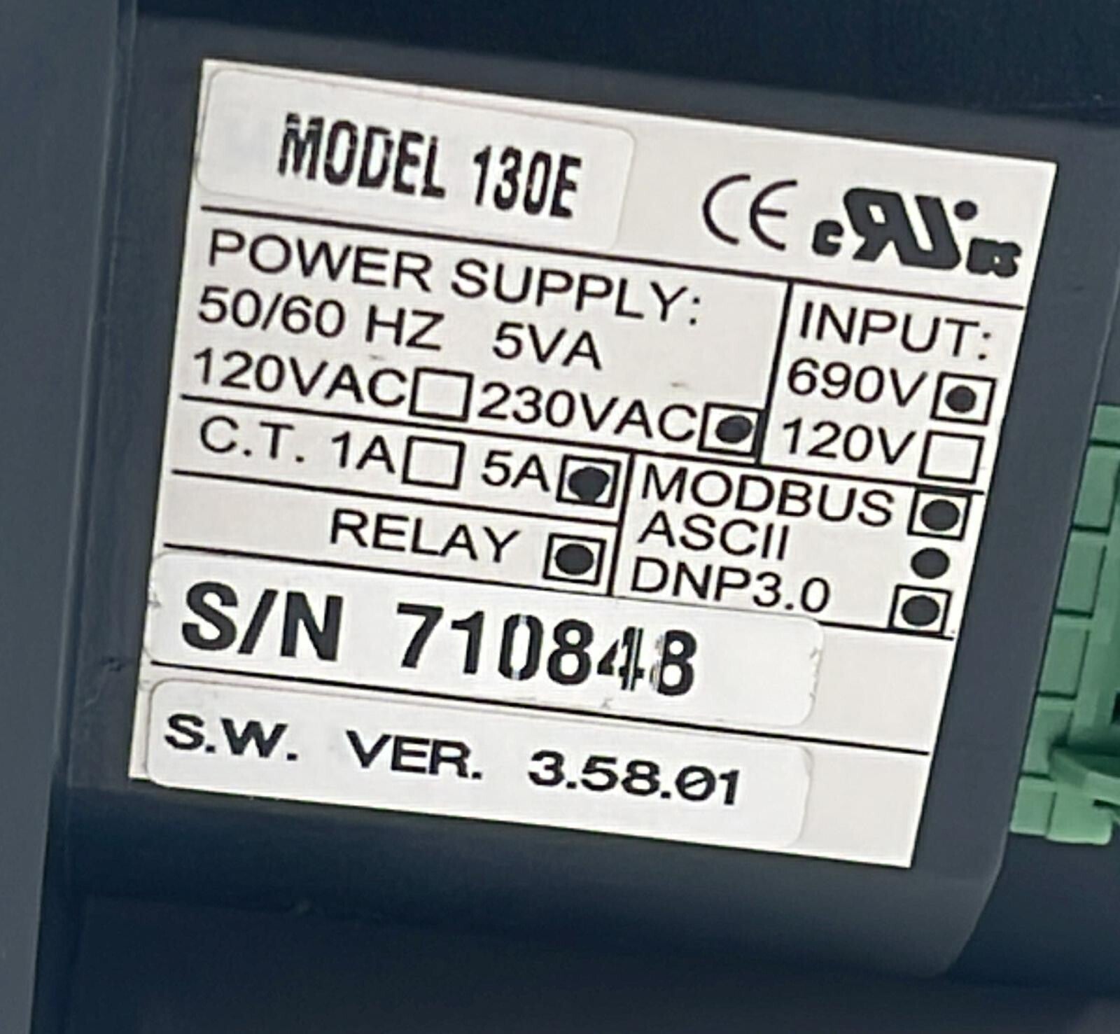SATEC Truemeter 130E Multi-functional Power Meter 50/60Hz 230VAc