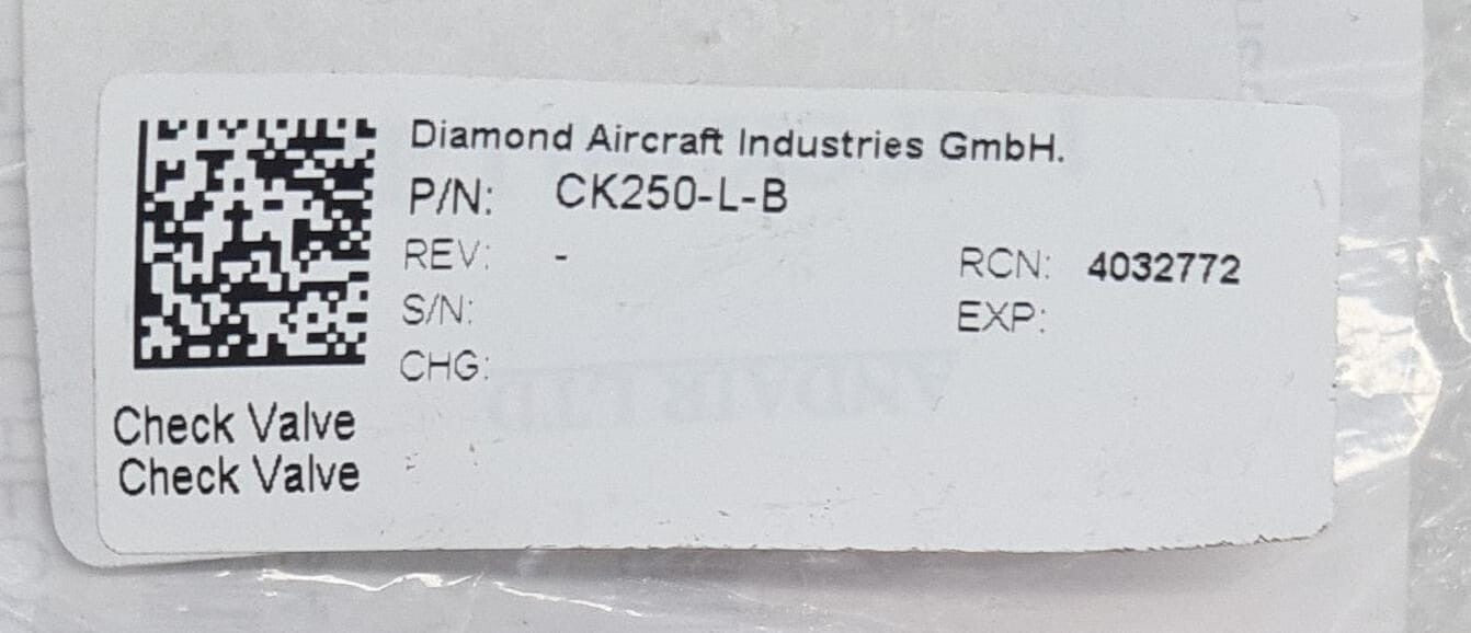 Diamond Aircraft ANDAIR CK250L-B BLEED Fluid Check Valve
