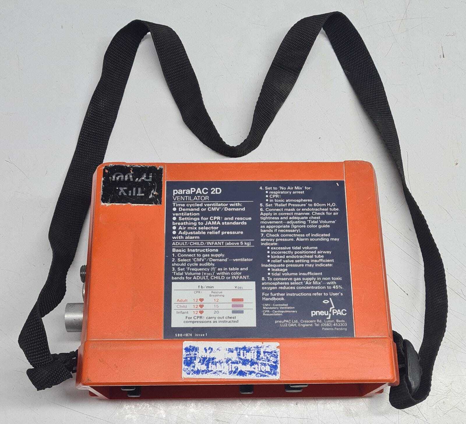 PneuPAC paraPAC 2D VENTILATOR Ambulance / Transport **AS IS