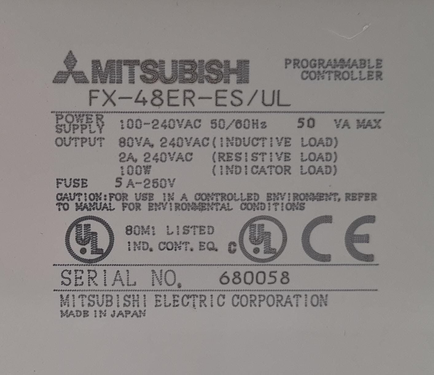 MITSUBISHI FX-48ER-ES/UL PLC Programmable Controller 100-240VAC