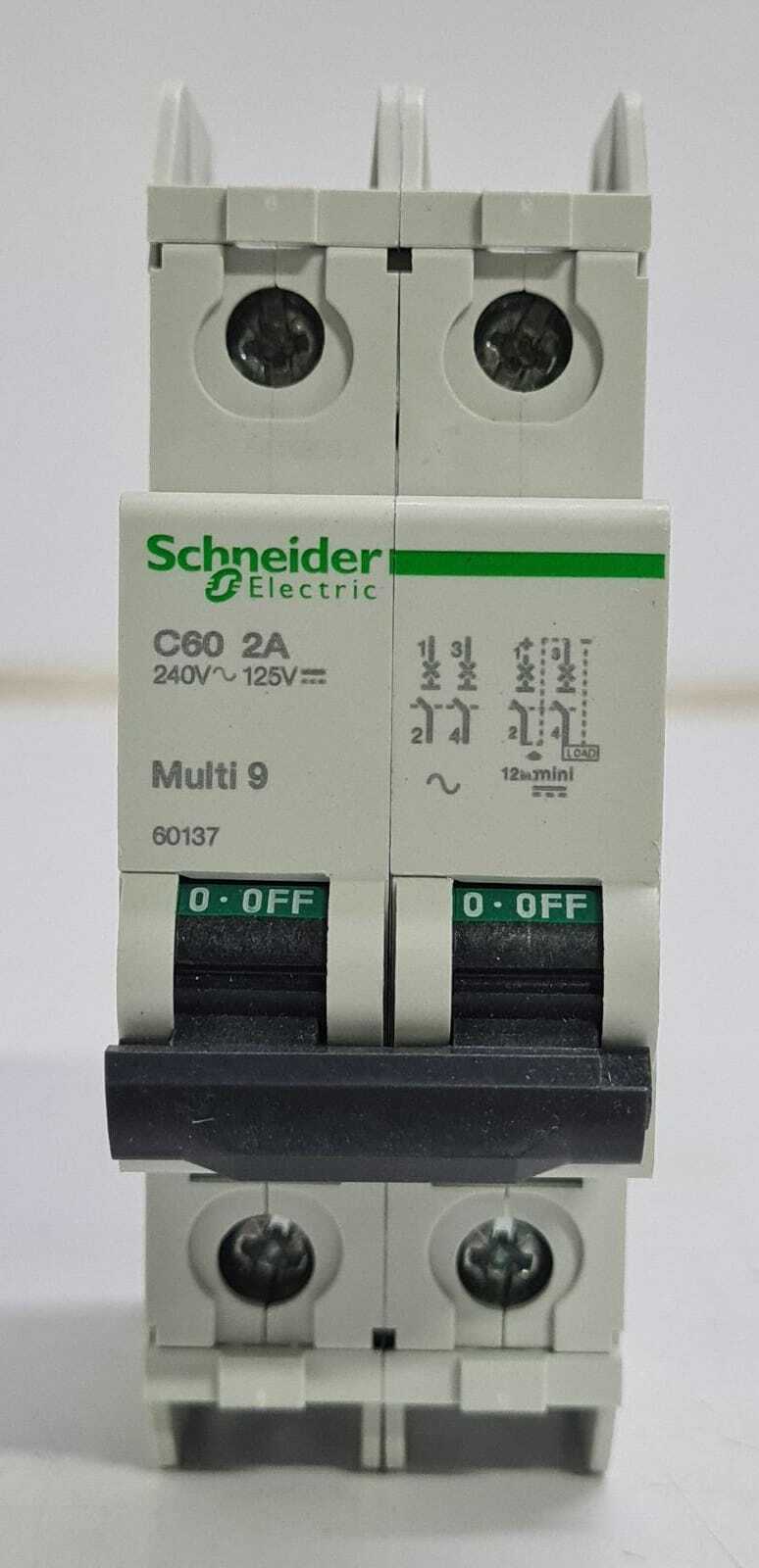 NEW - Schneider Electric Multi 9 C60 2P 2A 60137 Miniature Circuit Breaker