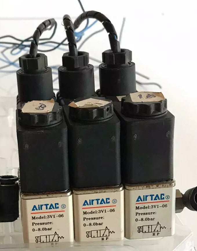 3 Pcs AirTAC 3V1-06 Solenoid Valve Manifold W/ IP65 Solenoid Coil