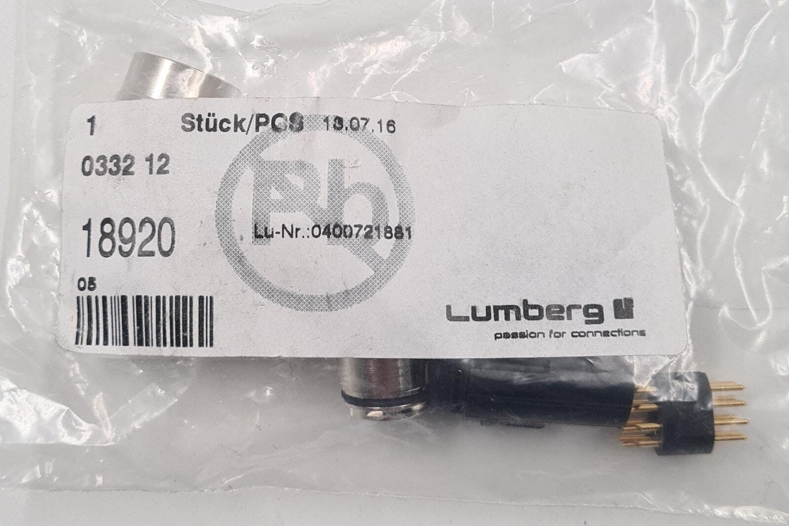 [LOT 10] NEW - LUMBERG 0332-12 18920 CIRCULAR CONNECTOR