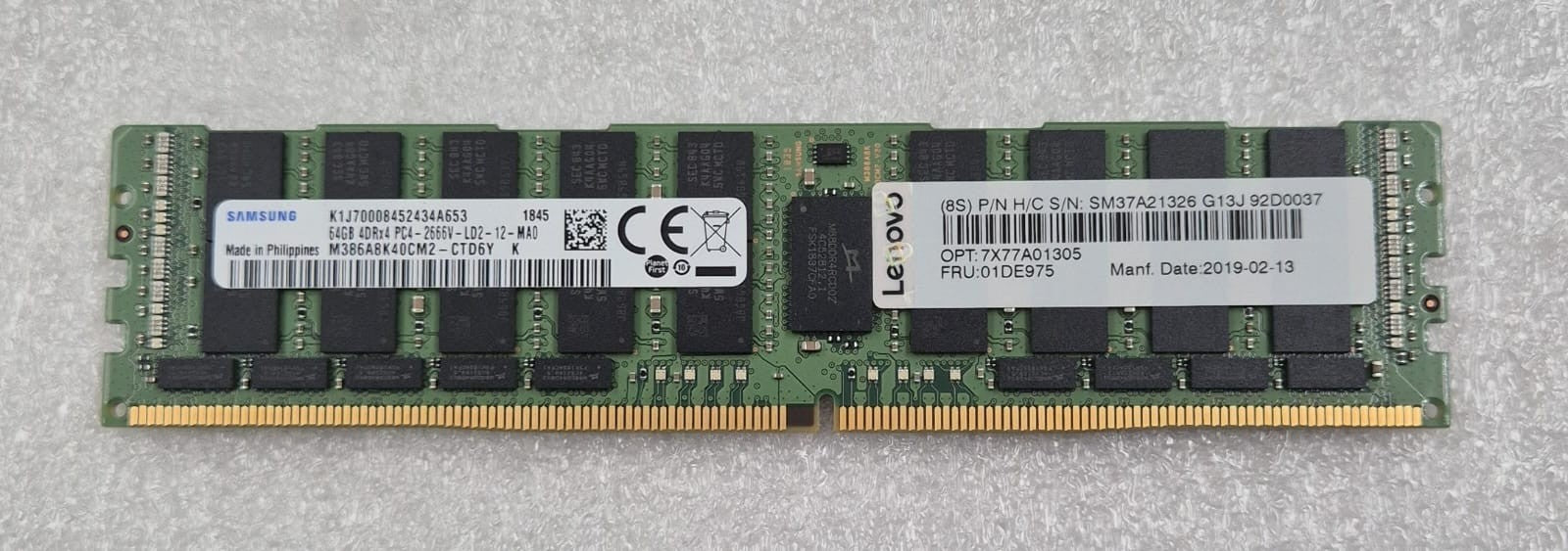 SAMSUNG 64GB 4DRx4 PC4-2666V M386A8K40CM2-CTD6Y Server Memory RAM LENOVO 01DE975
