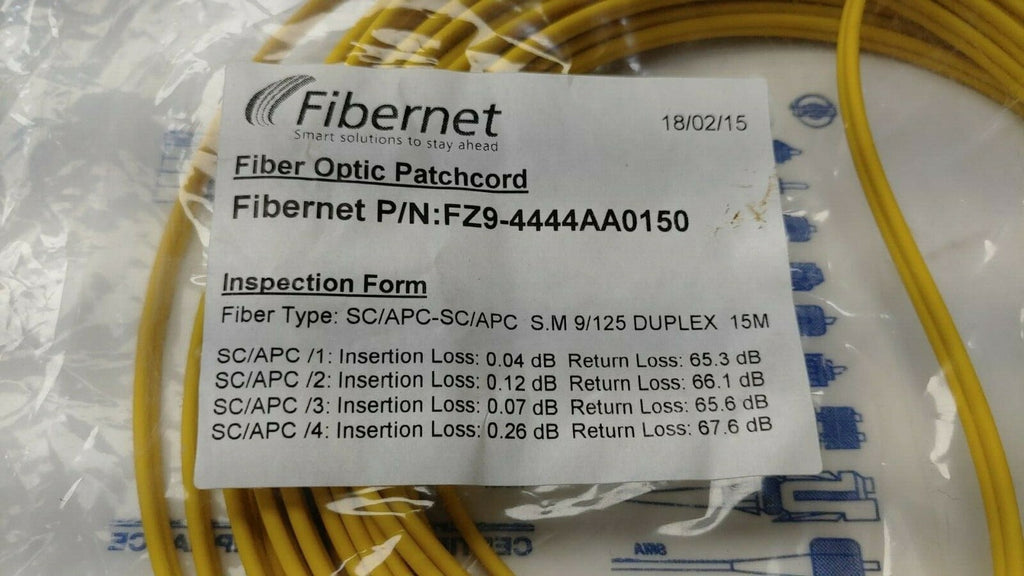 Fibernet Fiber Optic Patchcord SC/APC-SC/APC S.M 9/125 DUPLEX 15M