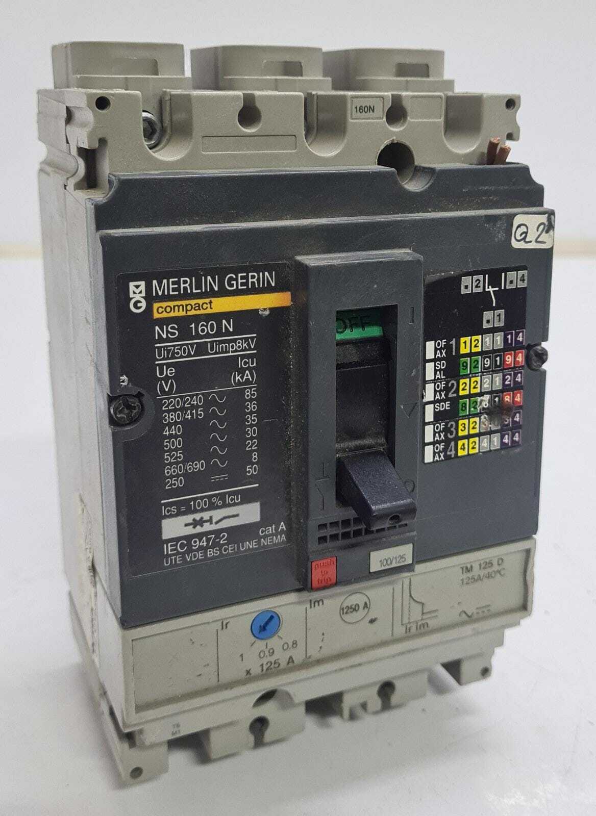 Schneider MERLIN GERIN Compact NS 160 N 160N TM 125 D Circuit breaker 100 / 125A