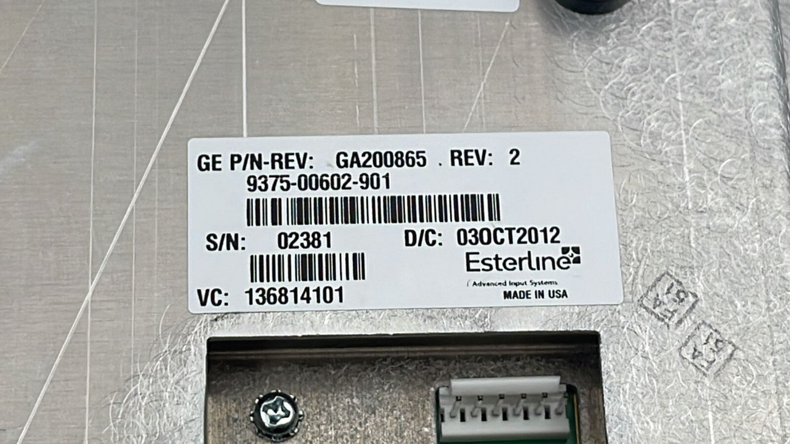 GE Vivid E9 Ultrasound Touch Screen Monitor 9375-00602-901 GA200865 EsterLine