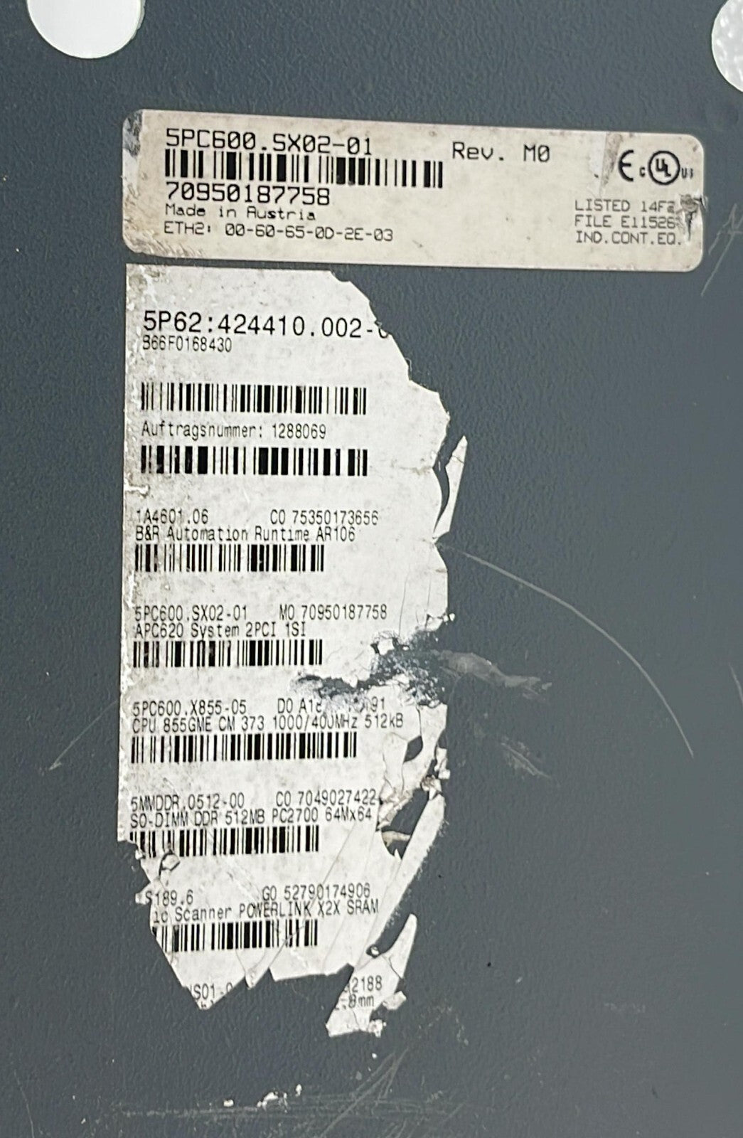 B&R Automation PC 5PC600.SX02-01 5P62 424410.002-00 Industrial Computer