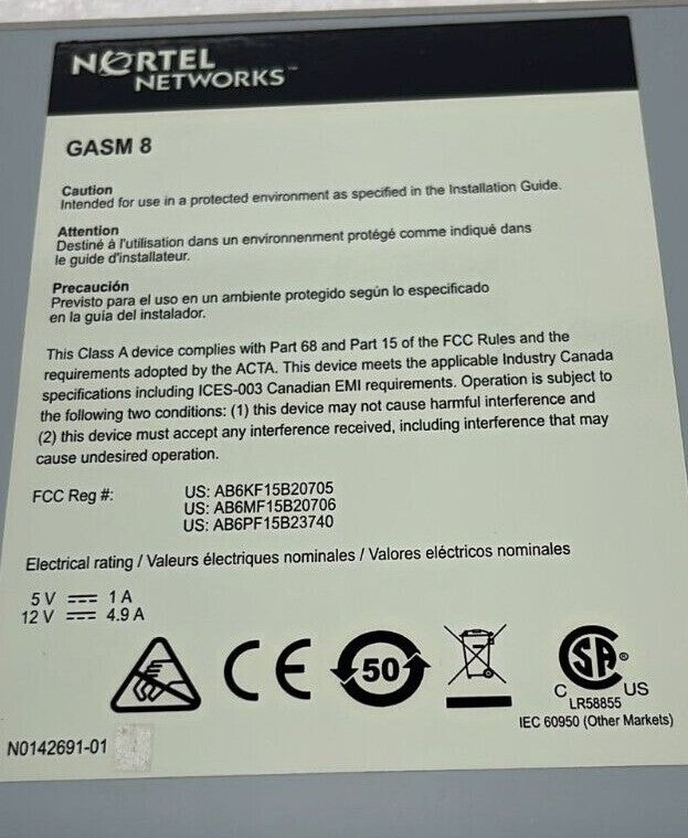 Nortel Networks GASM8 BMC NT5B16BG Global Station Analogue Card Module
