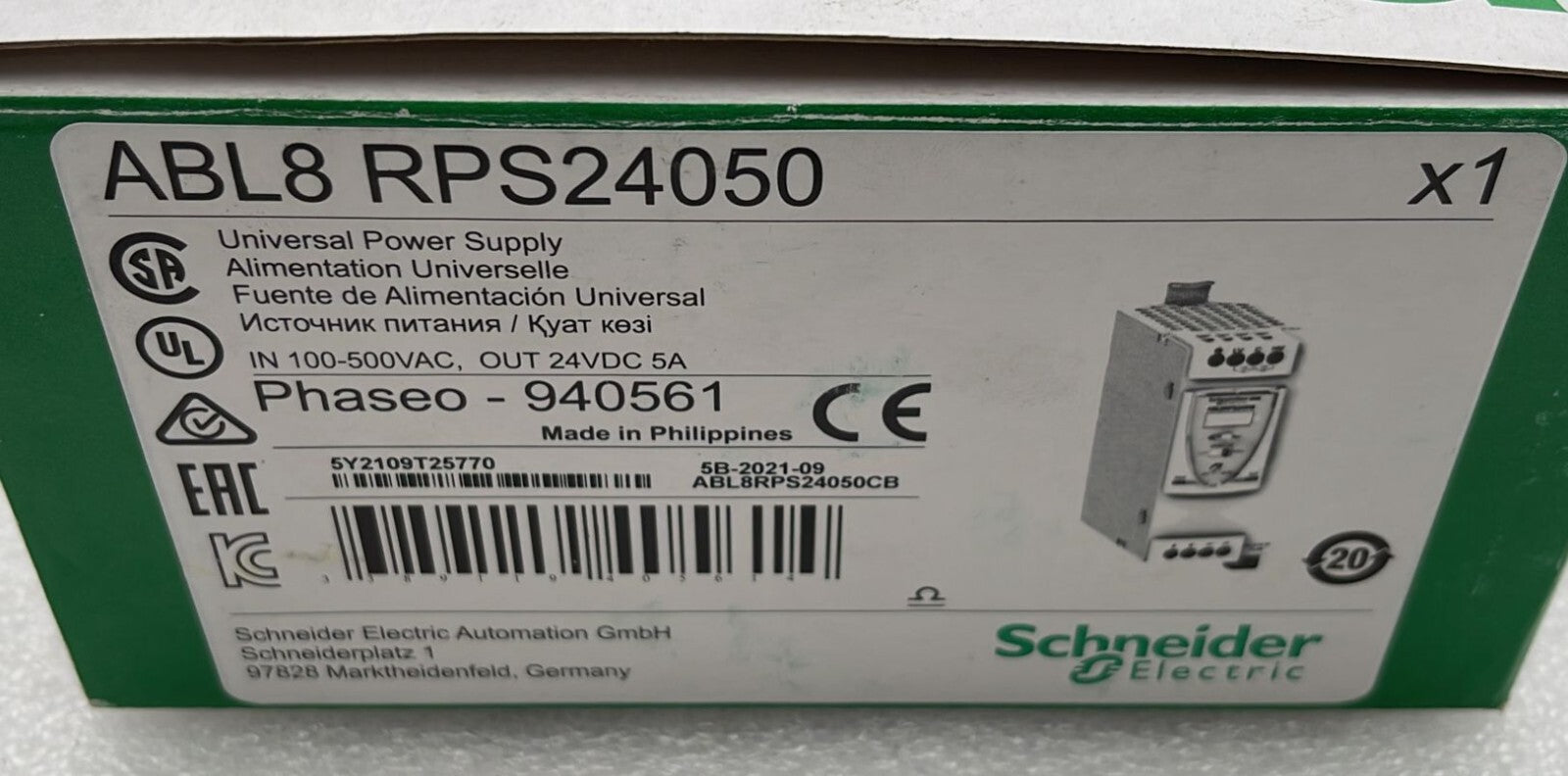 Schneider Phaseo 940561 ABL8 RPS24050 Universal Power Supply Module 100-500VAC