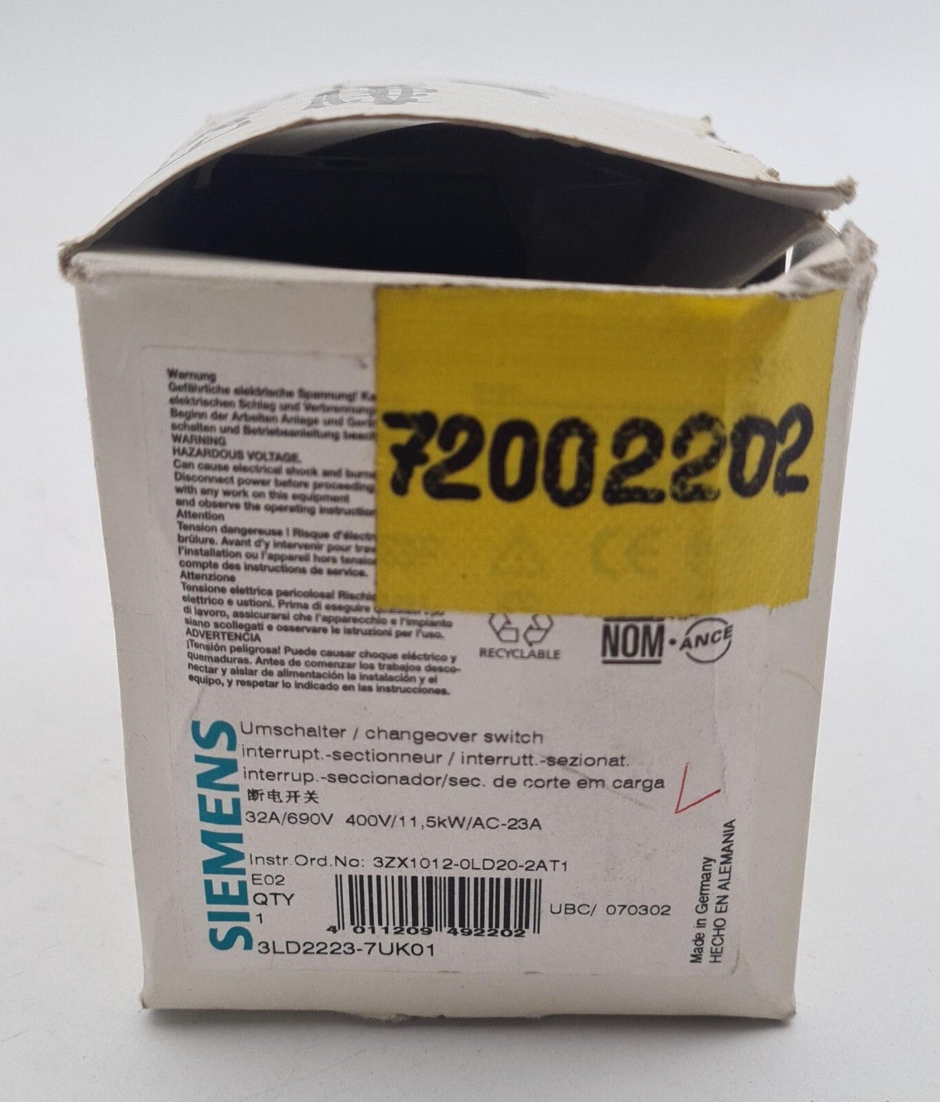 NEW - Siemens 3LD2223-7UK01 Changeover Switch Knob 3ZX1012-0LD20-2AT1
