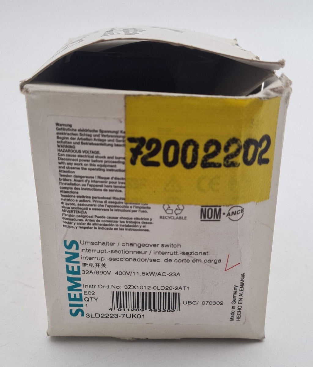 NEW - Siemens 3LD2223-7UK01 Changeover Switch Knob 3ZX1012-0LD20-2AT1