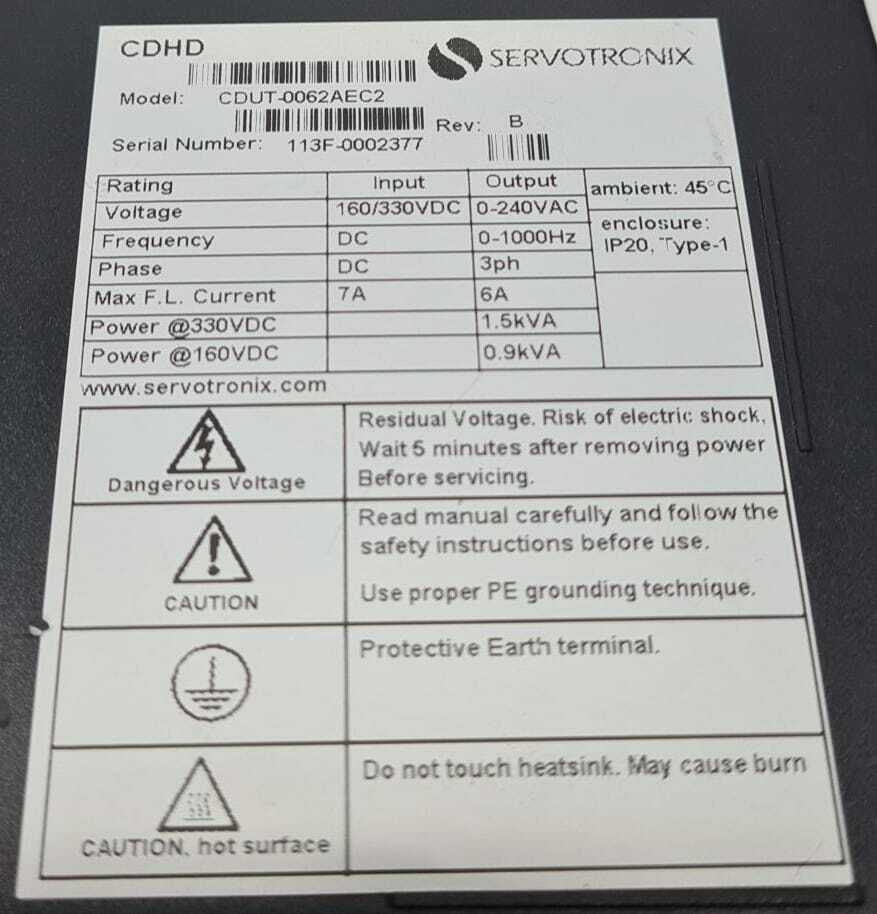 Servotronix CDHD CDUT-0062AEC2 Rev.B FOR PARTS