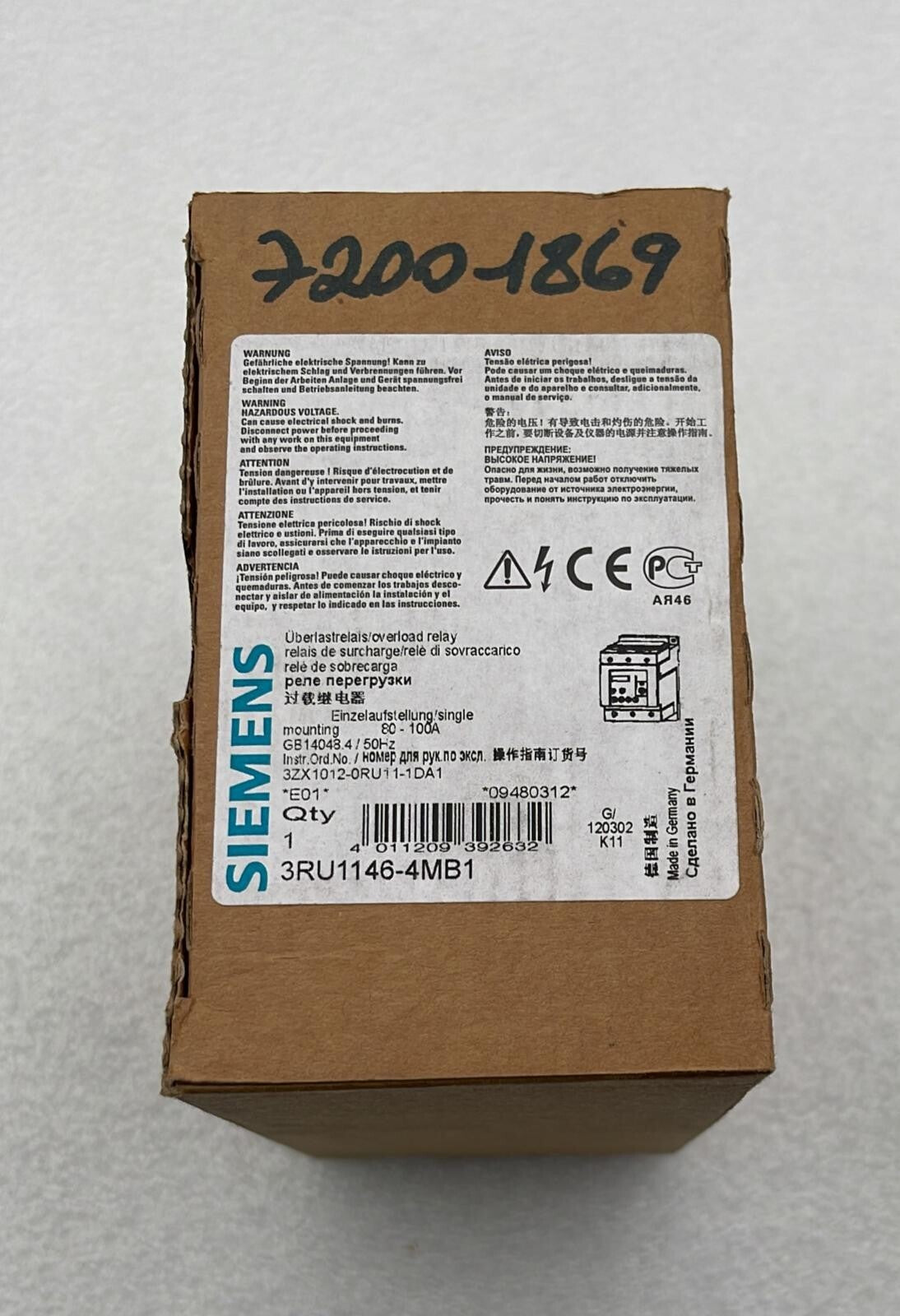 NEW** Siemens 3RU1146-4MB1 Overload relay 80-100A