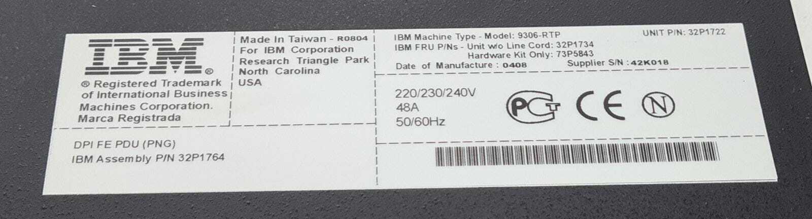 IBM DPI FE PDU 32P1764 9306-RTP 32P1722 Power Distribution Unit
