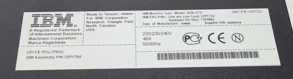 IBM DPI FE PDU 32P1764 9306-RTP 32P1722 Power Distribution Unit