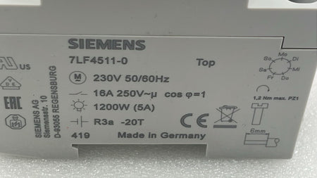Siemens 7LF4511-0 rating label close-up