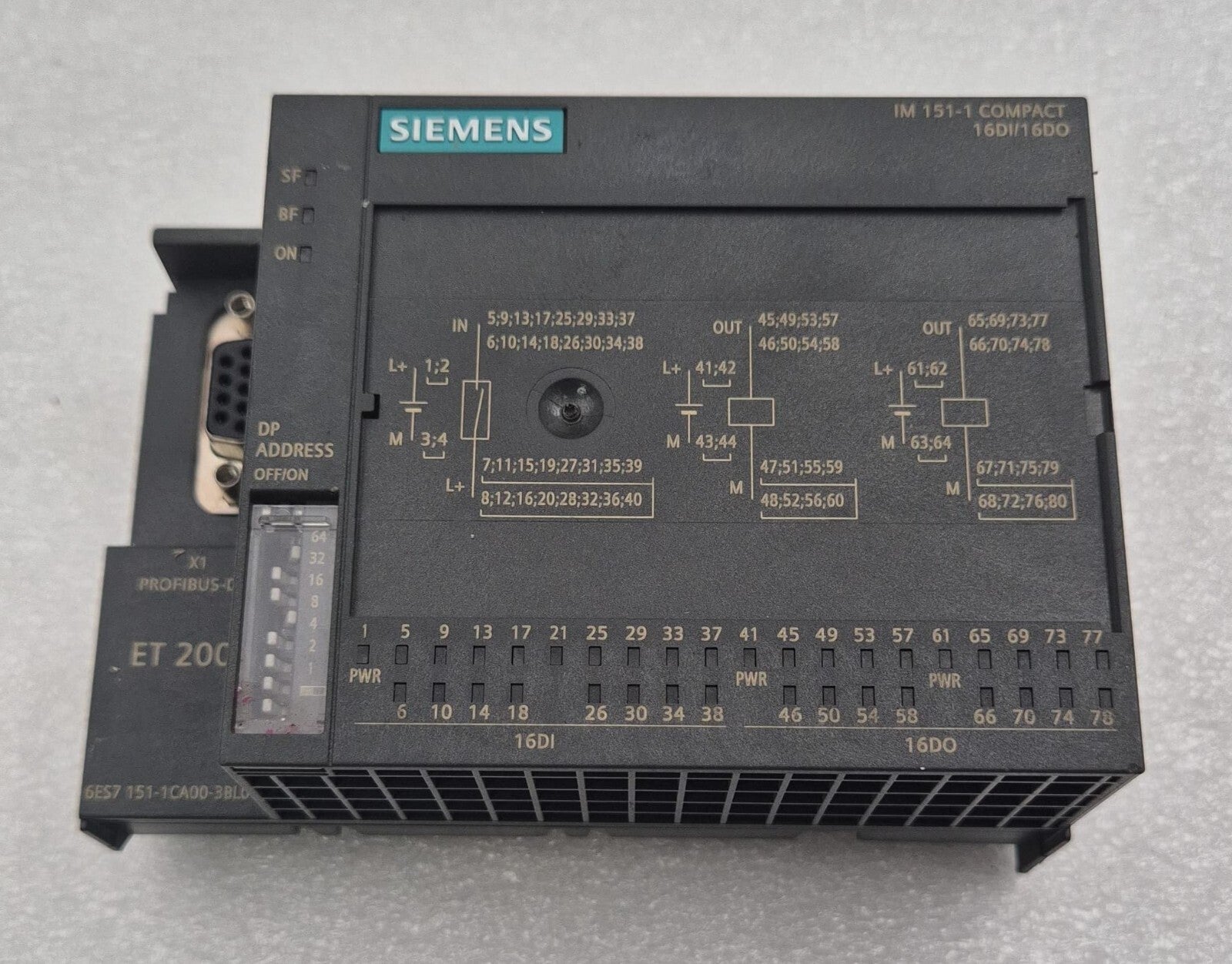 SIEMENS SIMATIC S7 6ES7 151-1CA00-3BL0 PROFIBUS MODULE ET 200S IM151-8 16DI/16DO