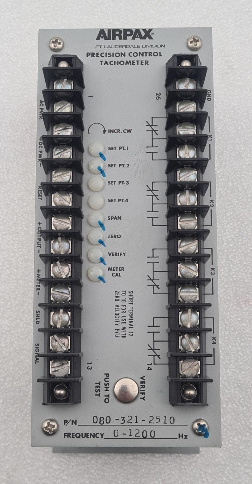 AIRPAX Precision Control Tachometer 080-321-2510 9831-31 0-1200Hz