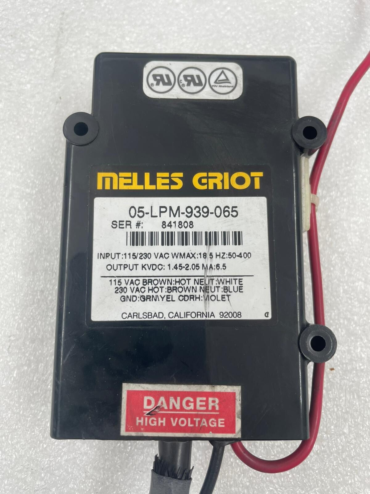 MELLES GRIOT 05-LPM-939-065 Power Supply W/ Laser Light Head