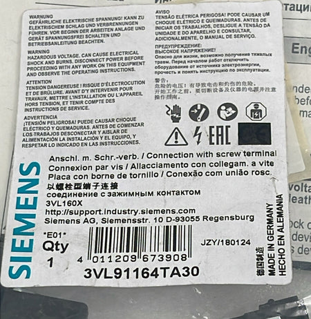 Siemens 3VL9116-4TA30 product label close-up