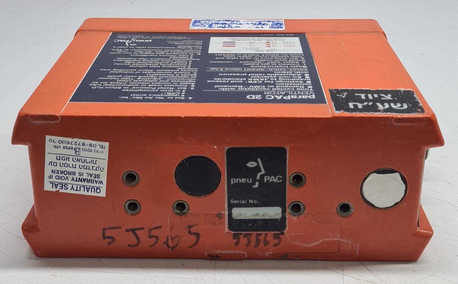 PneuPAC paraPAC 2D VENTILATOR Ambulance / Transport **AS IS