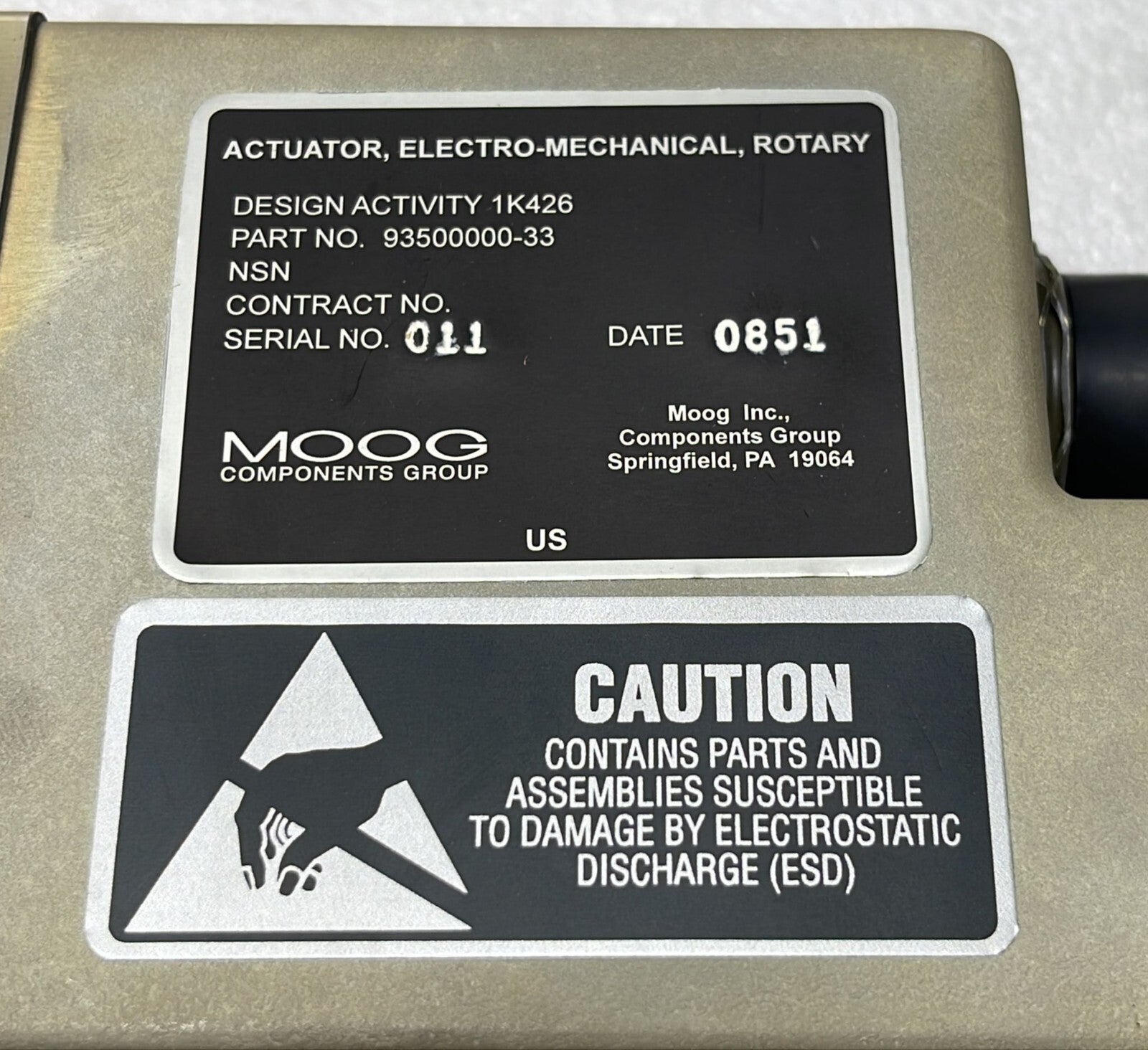 MOOG ROTARY ACTUATOR ELECTRO-MECHANICAL 935 NSN Activity 1K426