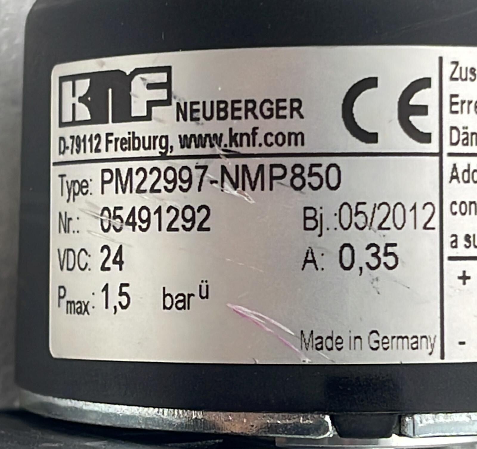 KNF Micro Diaphragm Pump PM22997-NMP850 VideoJet