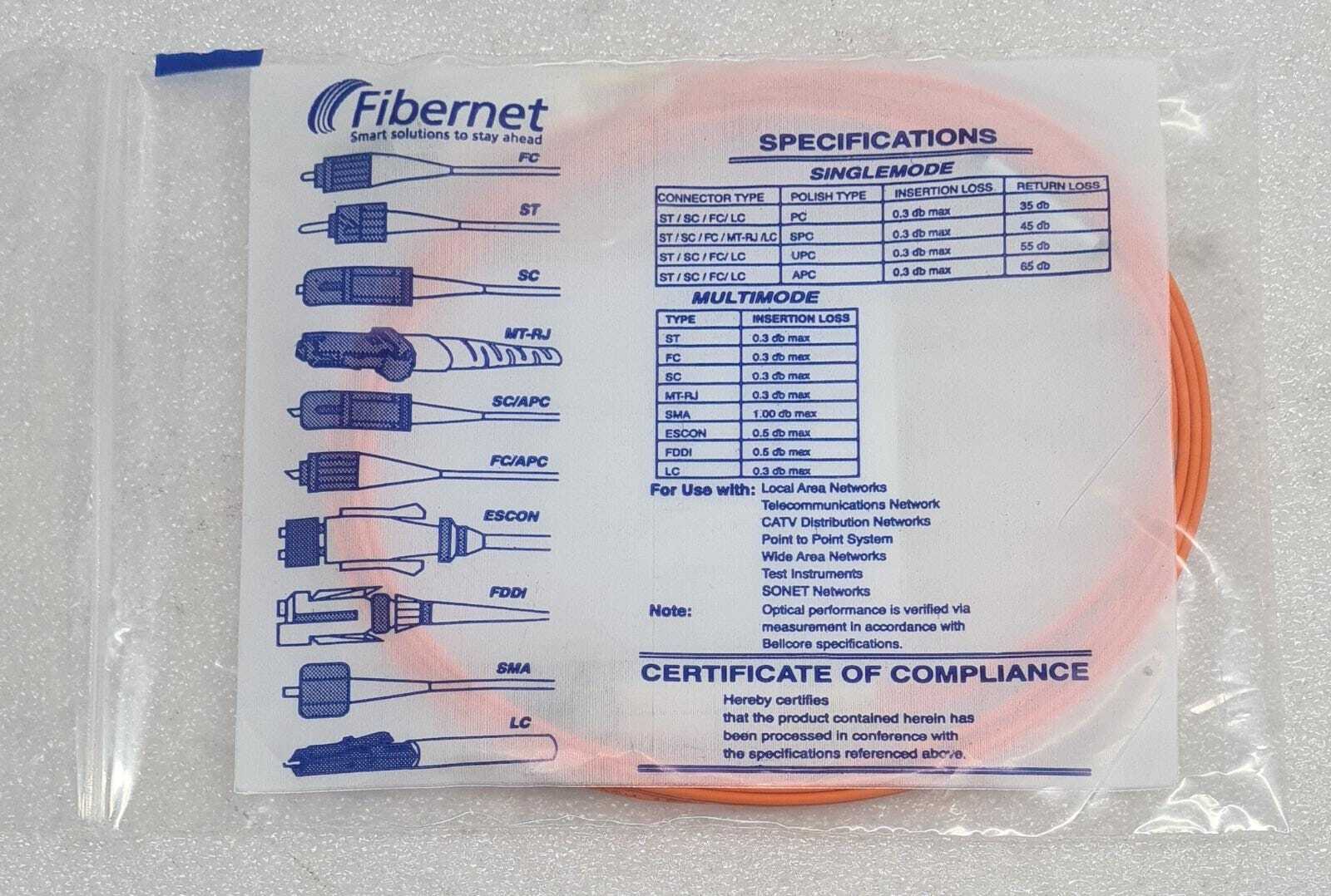 [LOT 11] Fibernet Fiber Optic Patchcord FG6-9999NN0020 LC-LC 62.5/125 DUPLEX 2M