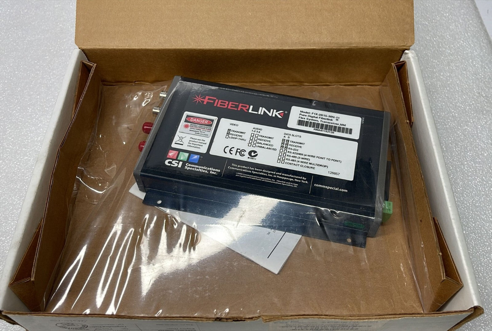 FIBERLINK F1X-2B1S-30N-11 Bi-Dir VIDEO+2 CHANNEL DATA 850nm TRANSCEIVER MM ST