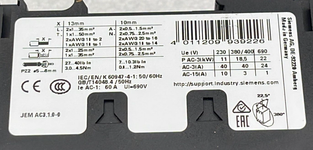SIEMENS SIRIUS 3RT2035-1AP00 Relay Contactor 230V 50Hz