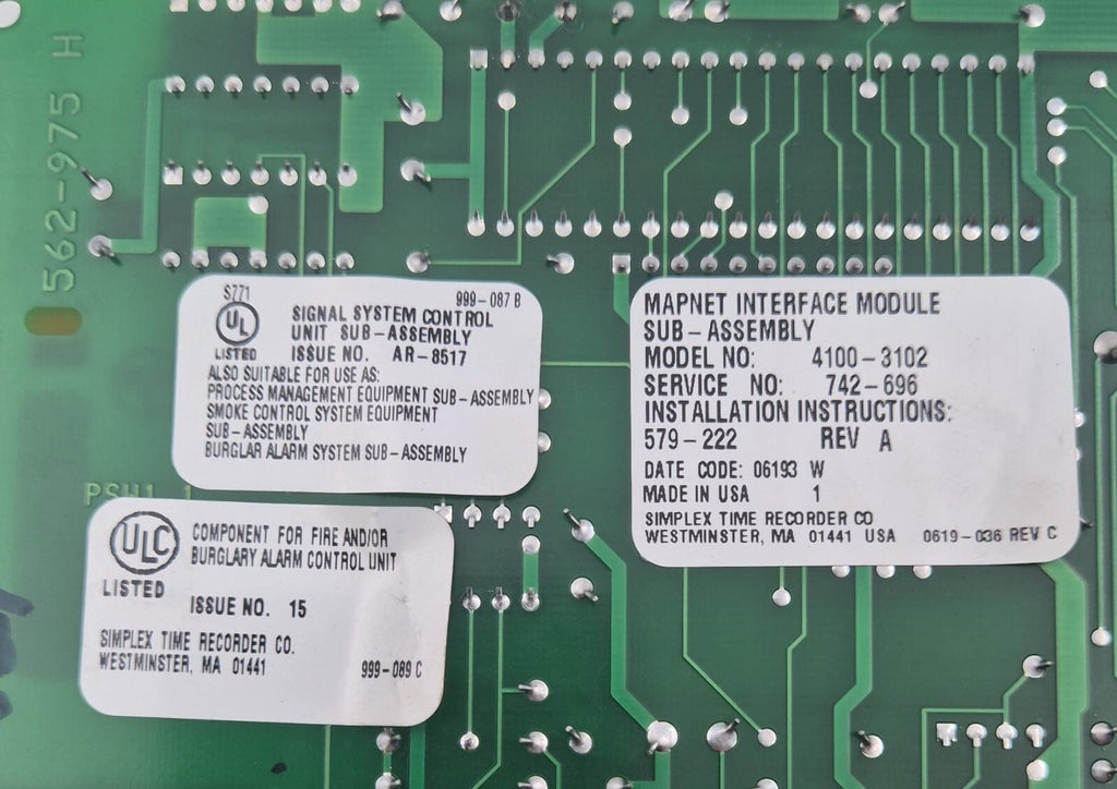 Simplex Mapnet SIMPLEX MAPNET II 562-976 Fire Alarm Transceiver Board