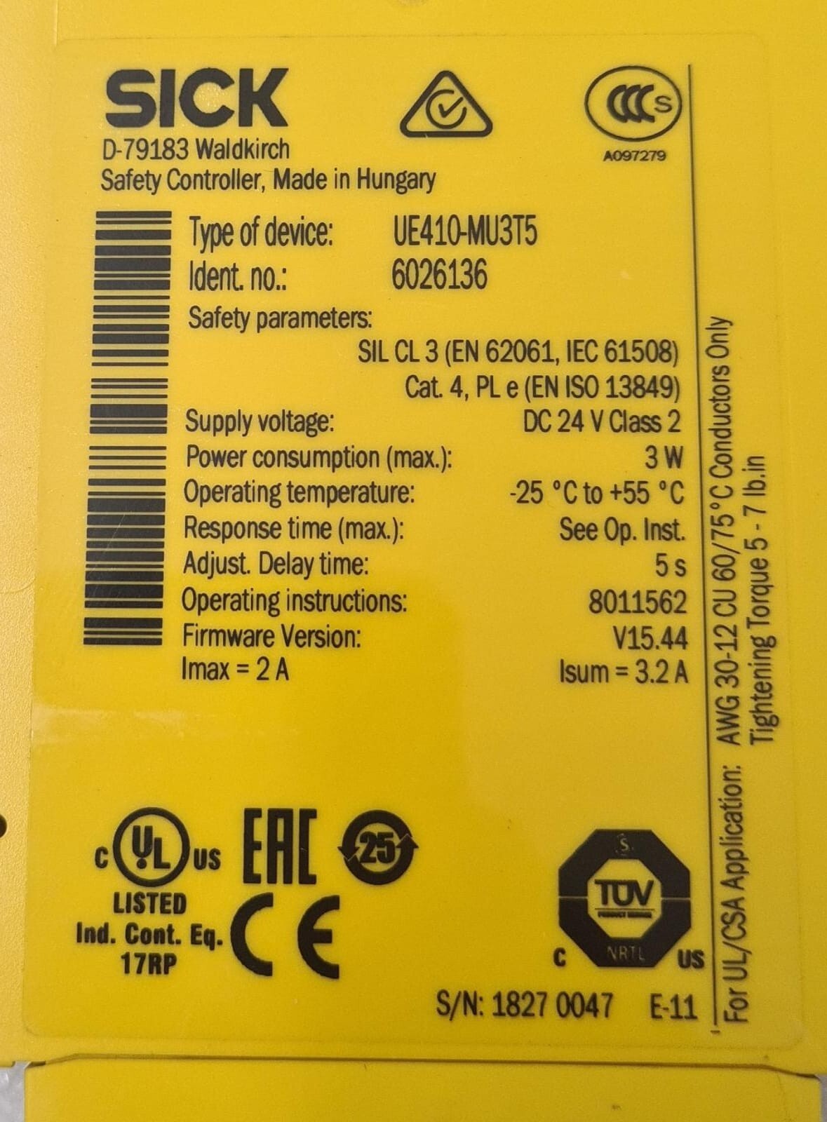 SICK 6026136 specification label close-up