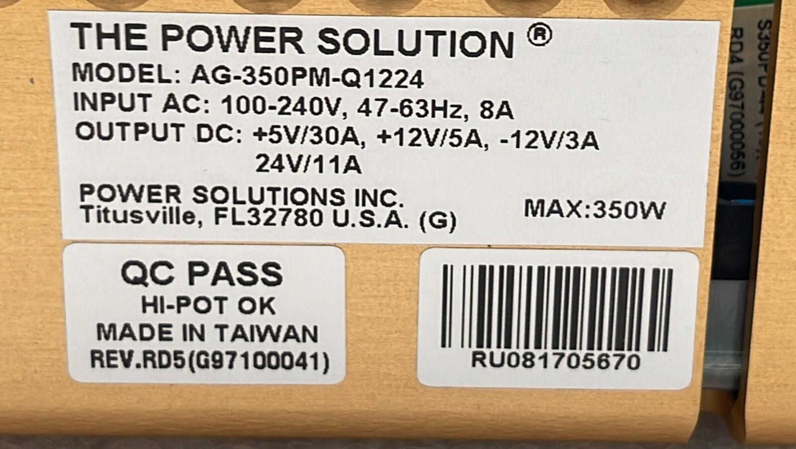 The Power Solution AG-350PM-Q1224 Power Supply 240V 8A