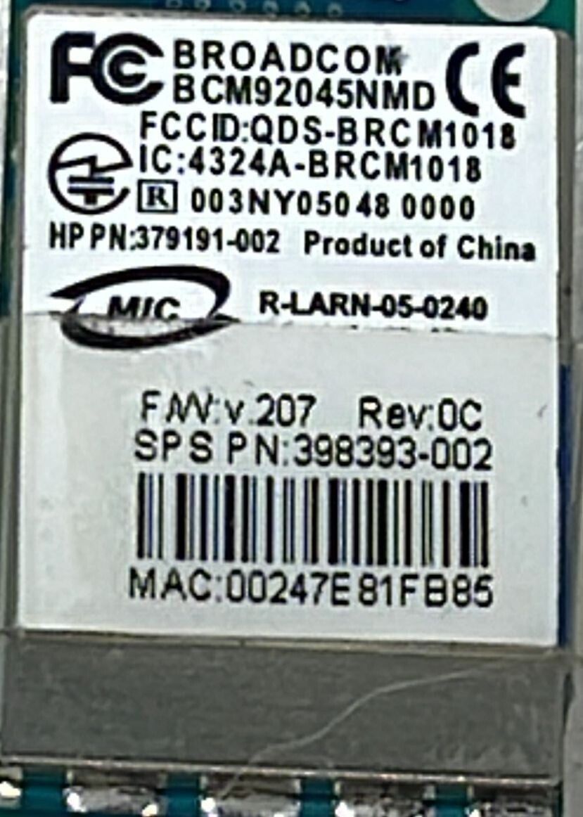 [LOT OF 10] HP QDS-BRCM1018 LapTop Bluetooth Card 398393-002