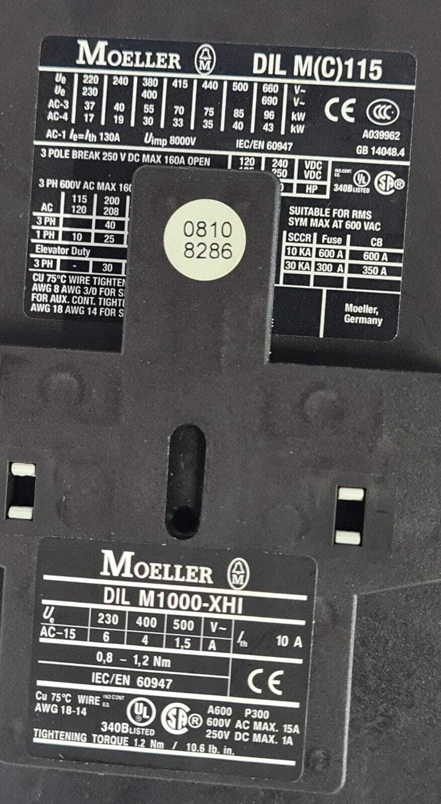 Moeller DIL M1 15 Protective Contactor DIL M(C)115 3-POLE Break W/ DIL M1000-XHI