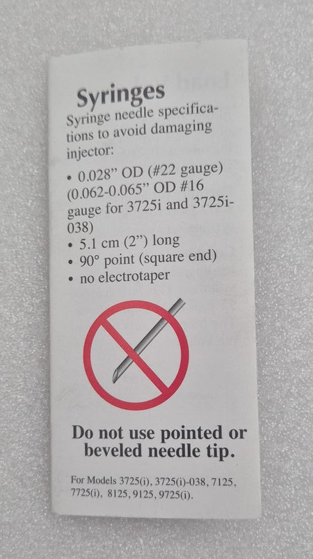 RHEODYNE syringe usage instruction insert for injector kit