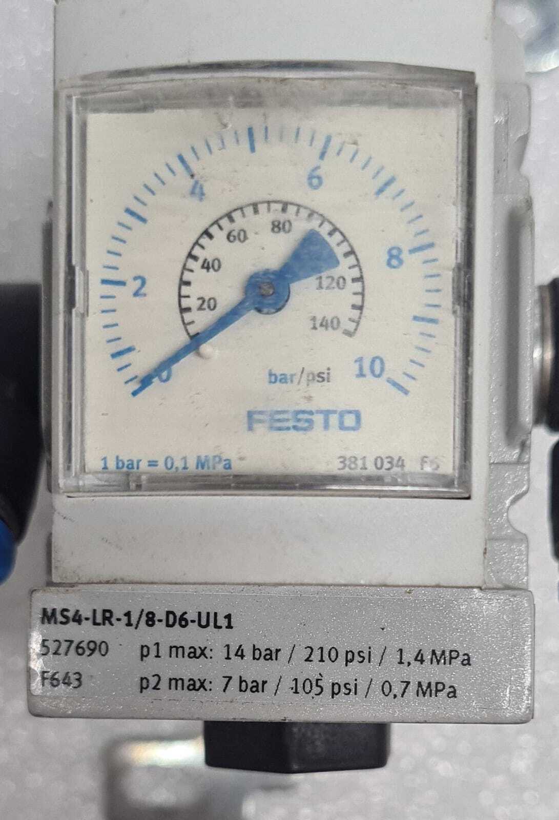 FESTO MS4-LR-1/8-D6-UL1 527690 F643 381 034 F6 Air Pressure Regulator W/ Bracket