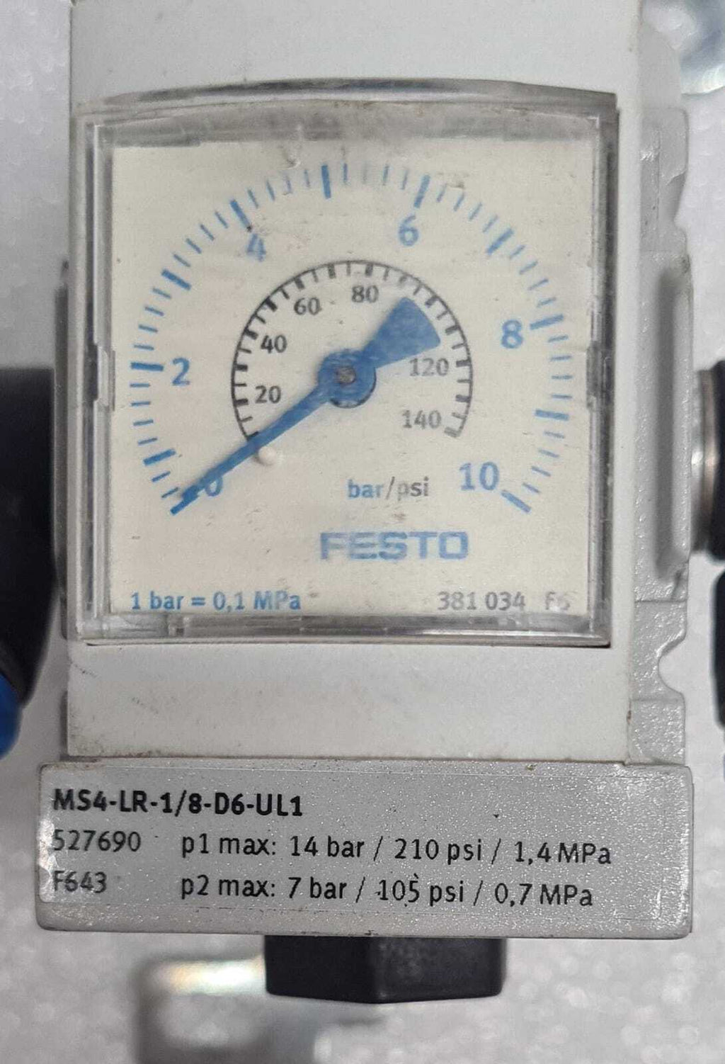 FESTO MS4-LR-1/8-D6-UL1 527690 F643 381 034 F6 Air Pressure Regulator W/ Bracket
