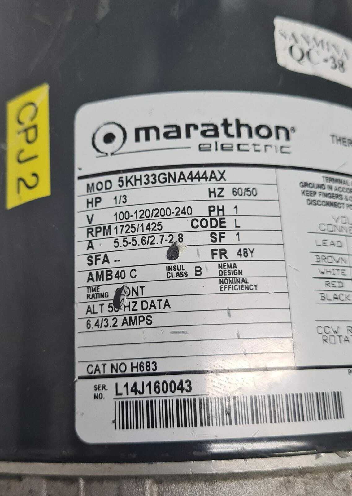 Marathon 5KH33GNA444AX 1/3 HP 1PH 6.4/3.2 AMPS AC Motor