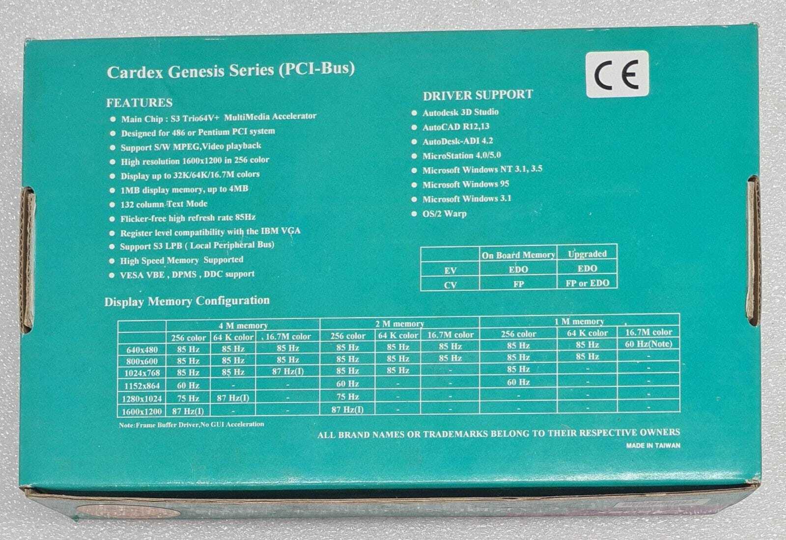 NEW - CARDEX Genesis S3 EV 2MB 9503-16A PCI-BUS VGA GGH 18016 GRAPHIC Card