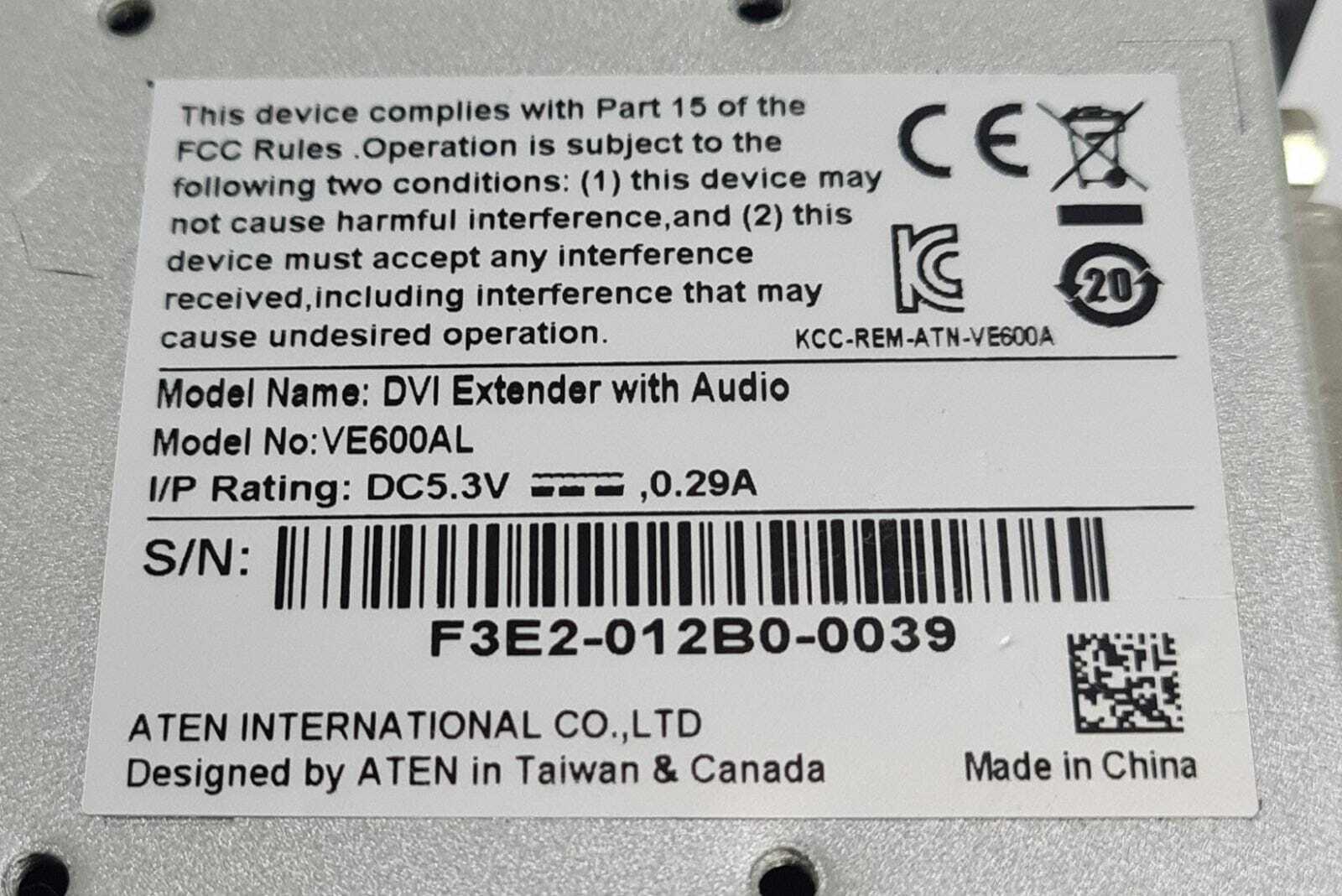 Aten VanCryst DVI Extender with Audio via Cat5 Cable VE600AL