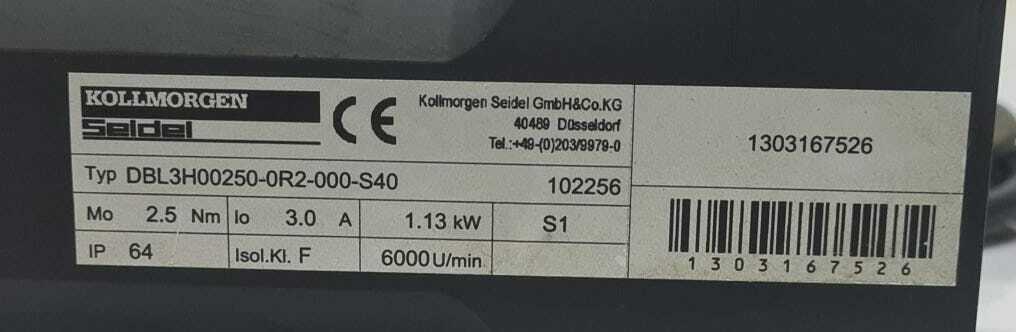 KOLLMORGEN Servo Motor DBL3H00250- 0R2- 000- S40