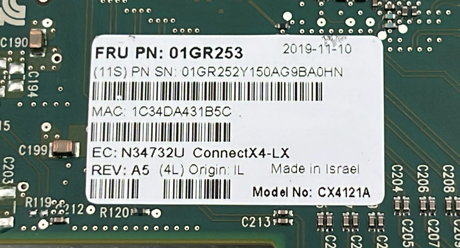 [LOT 4 PCS] Lenovo Mellanox 01GR253 01GR252 Dual Port Interface Card CX4121A