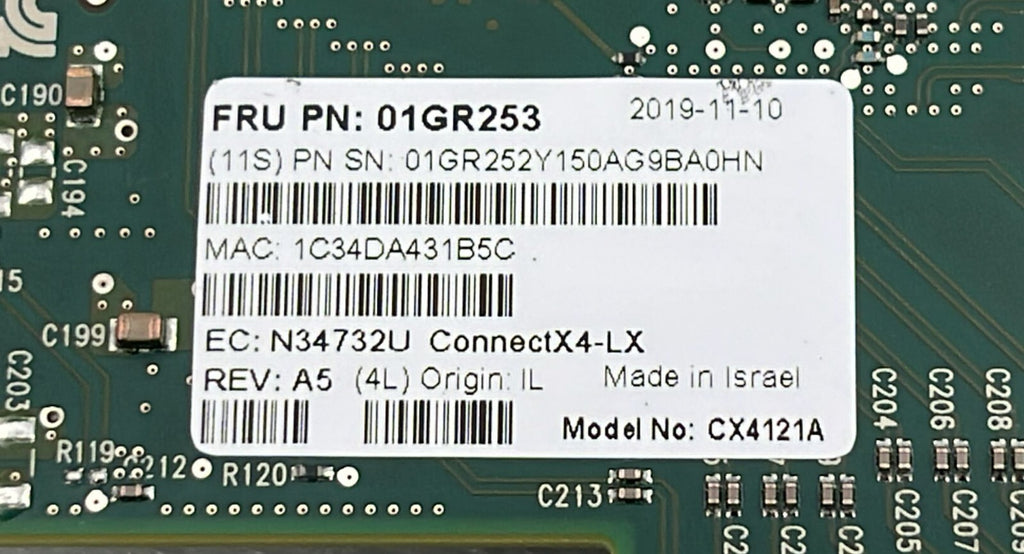 [LOT 4 PCS] Lenovo Mellanox 01GR253 01GR252 Dual Port Interface Card CX4121A