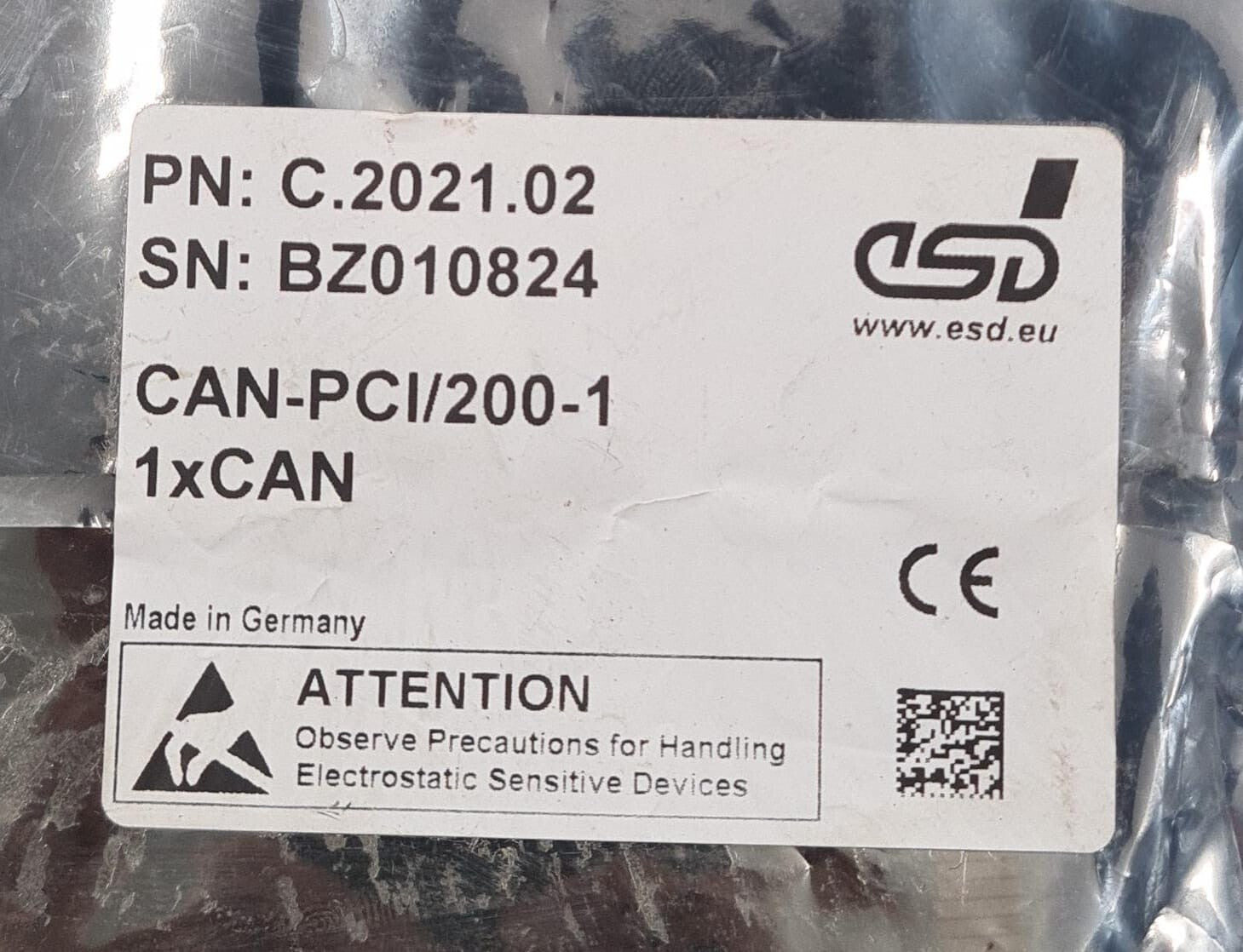 NEW - esd C.2021.02 CAN-PCI/200-1 1XCAN Bus Interface PCB Board